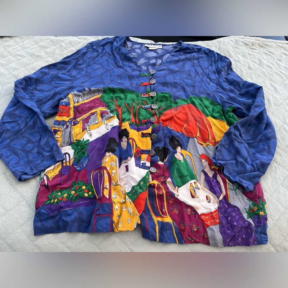 Sharon Anthony Vintage Rayon Cafe Scene Top Size 20W